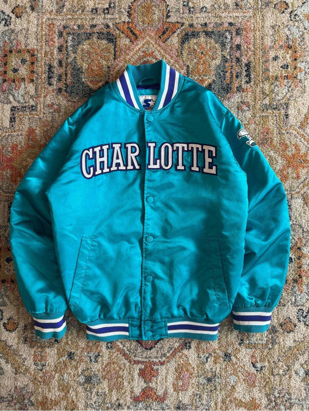 STARTER Teal Satin Bomber Jacket